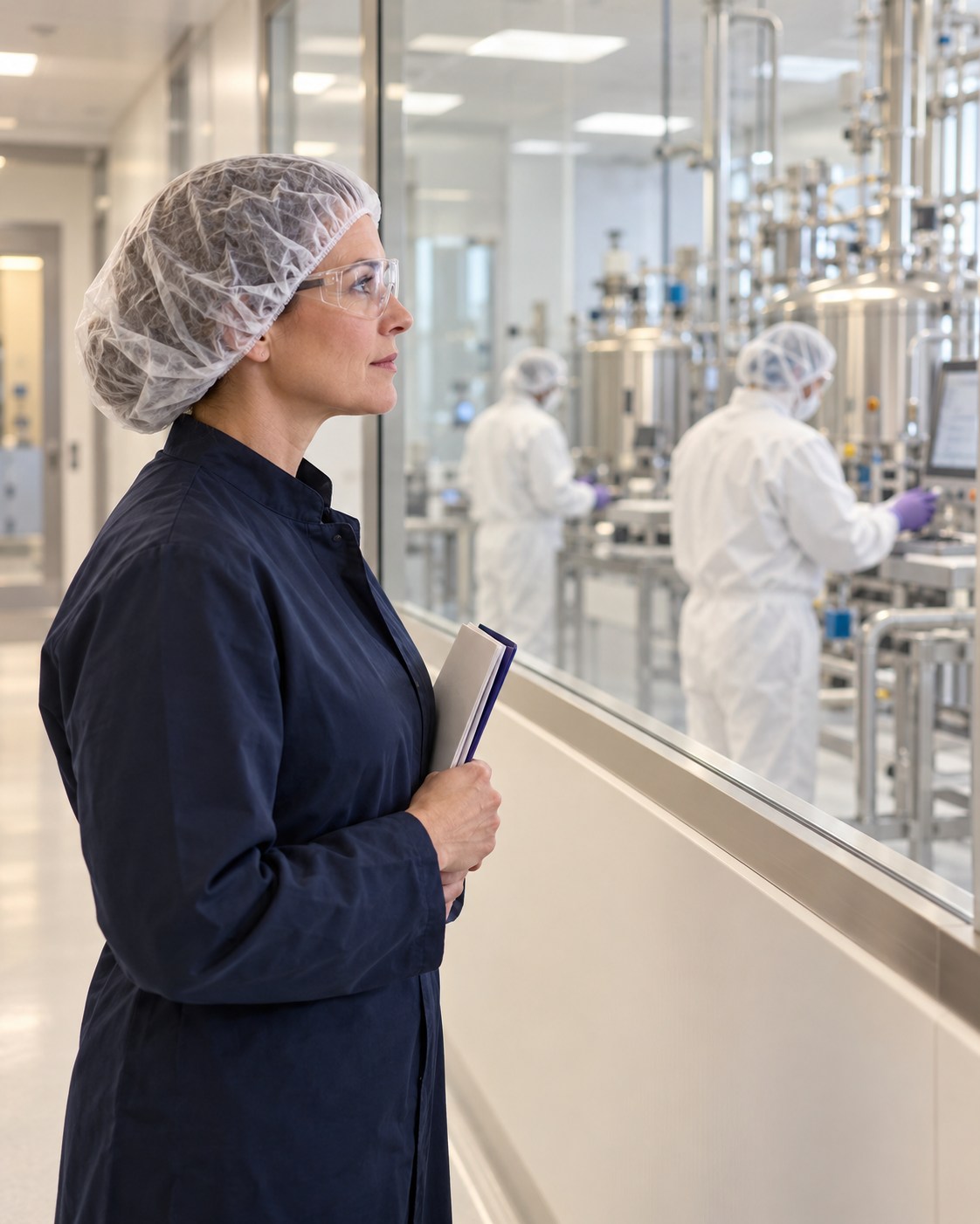 Auditor observing work through a production area window