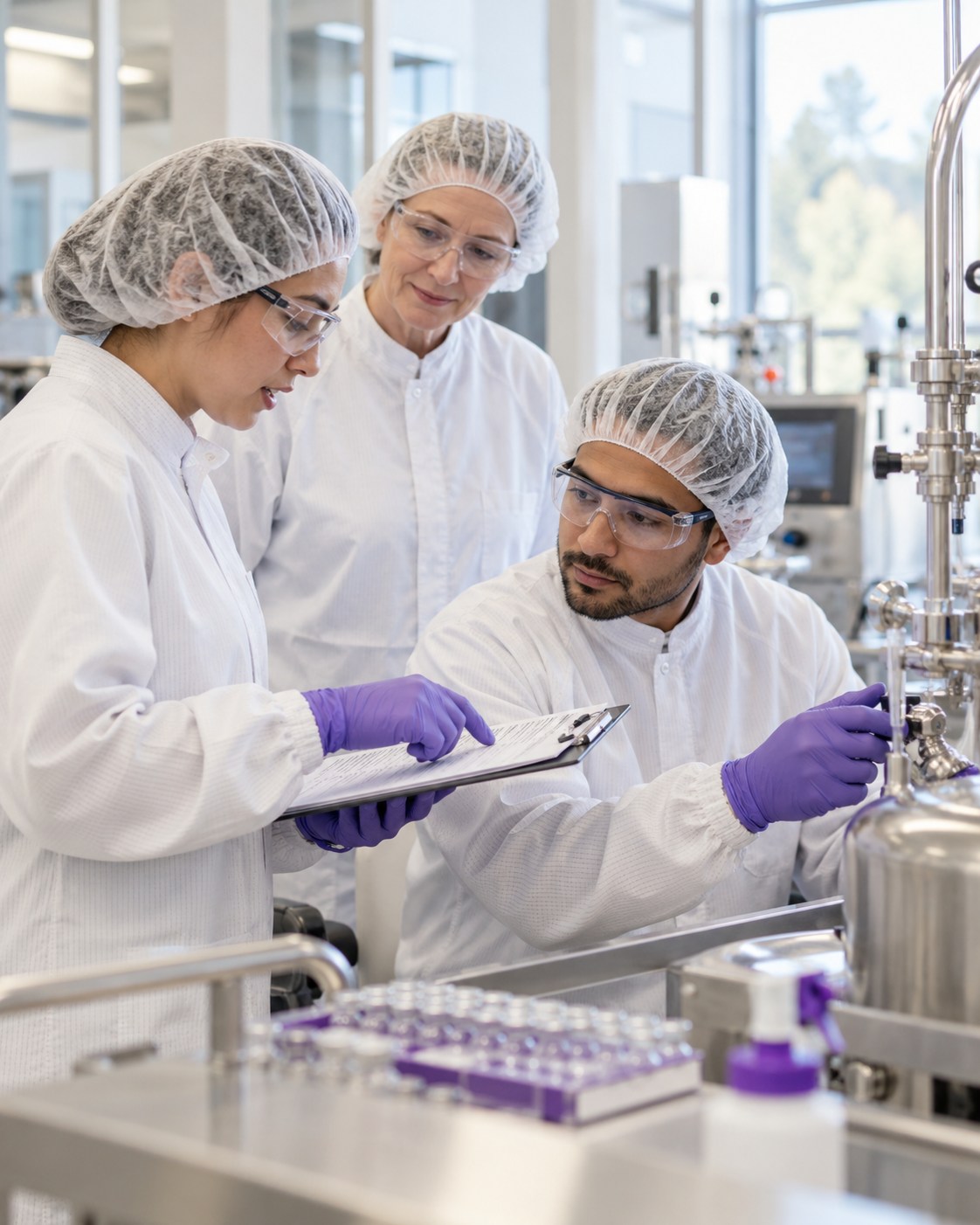 Colleagues reinforcing a production procedure at a workstation