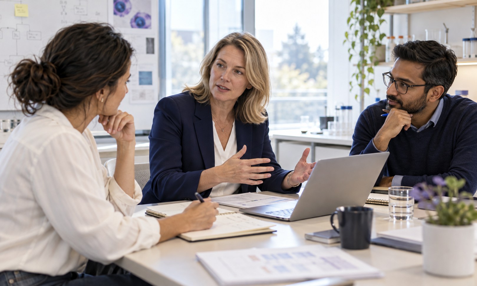 Quality leader discussing priorities with a small biotech team